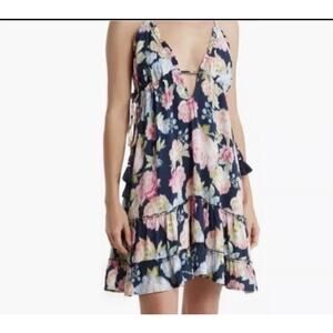 NWT Maaji Midnight Garden Blue Mini Dress Swimsuit Cover Up Tassels Floral Small